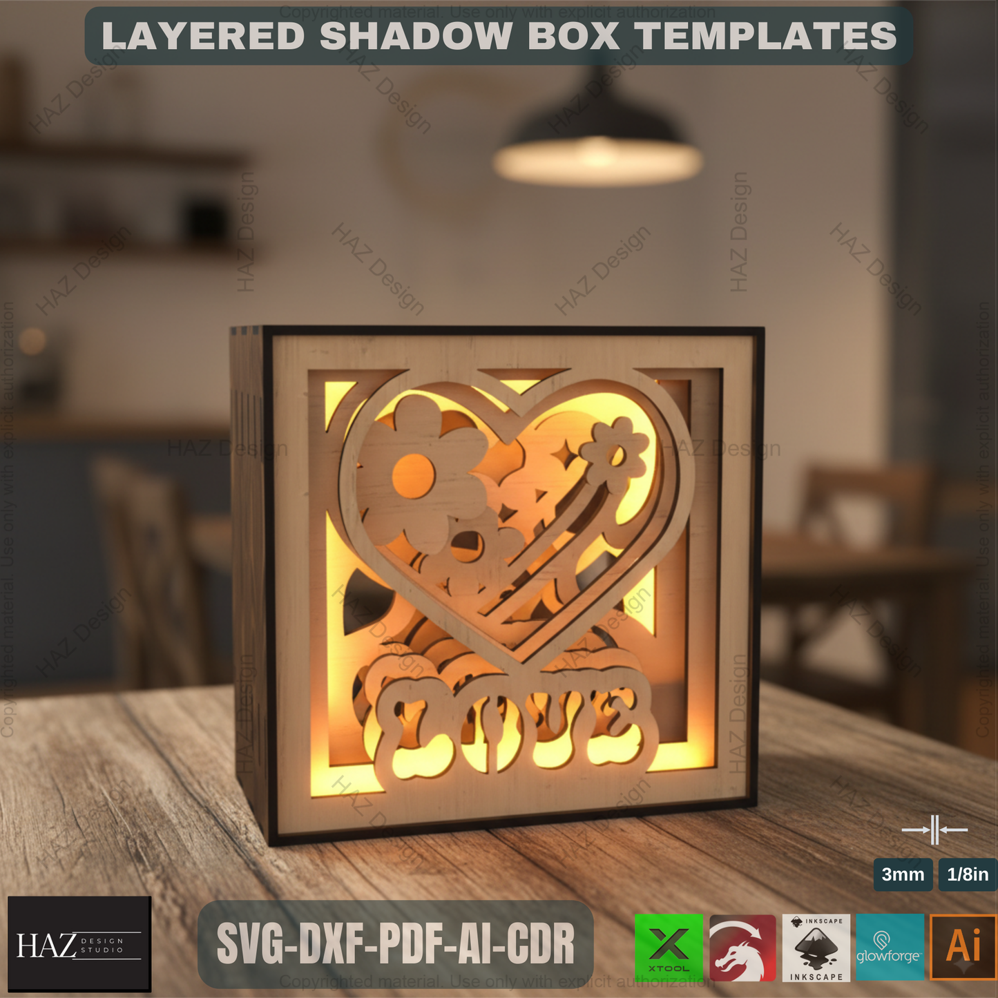 Wood Layered Night Lamp - Valentine Gift Decor -Shadow Box Light Svg Templates