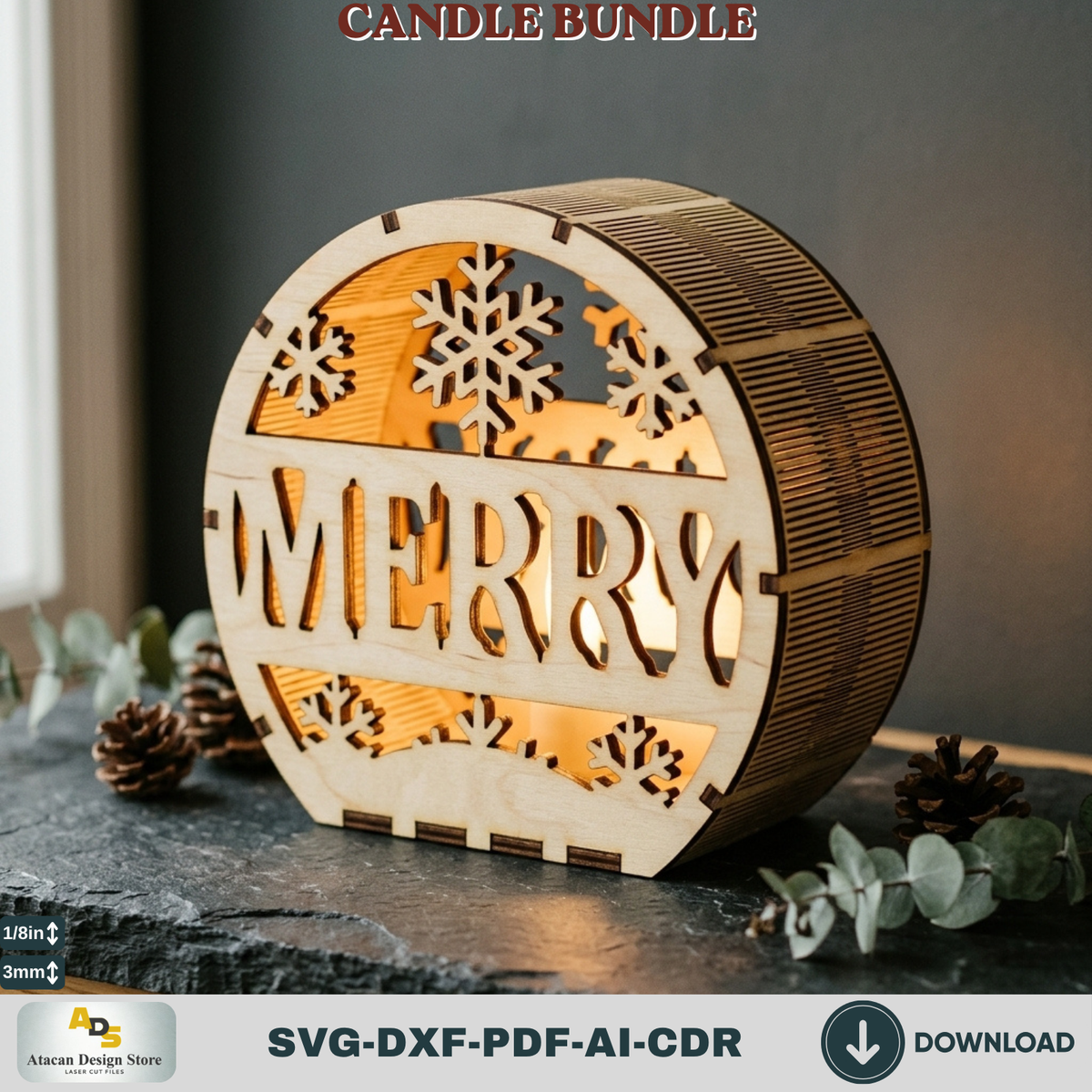 Laser Cut Christmas Lantern Bundle, Wooden Candle Holder Templates, Winter Table Decorations