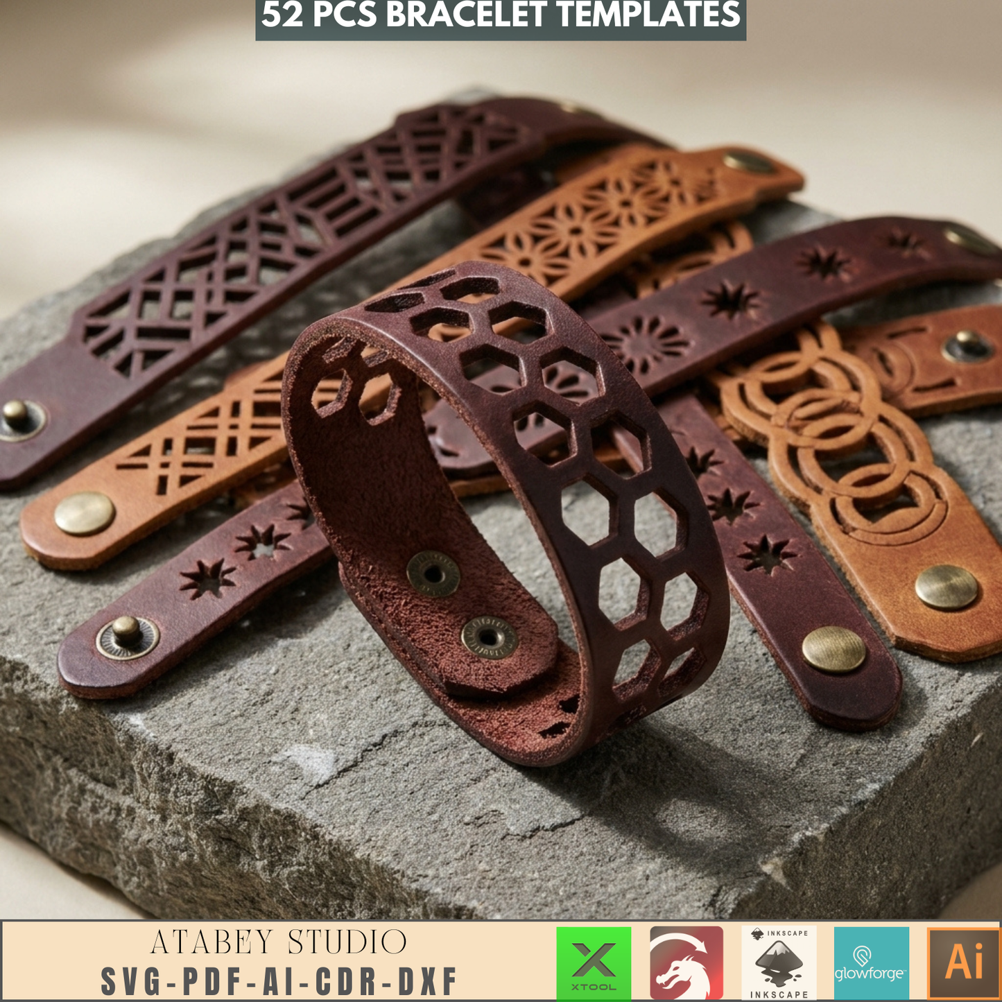 Laser Cut Bangle & Cuff SVG Pack, Creative Jewelry Making Templates, Files for Wood & Leather Crafters