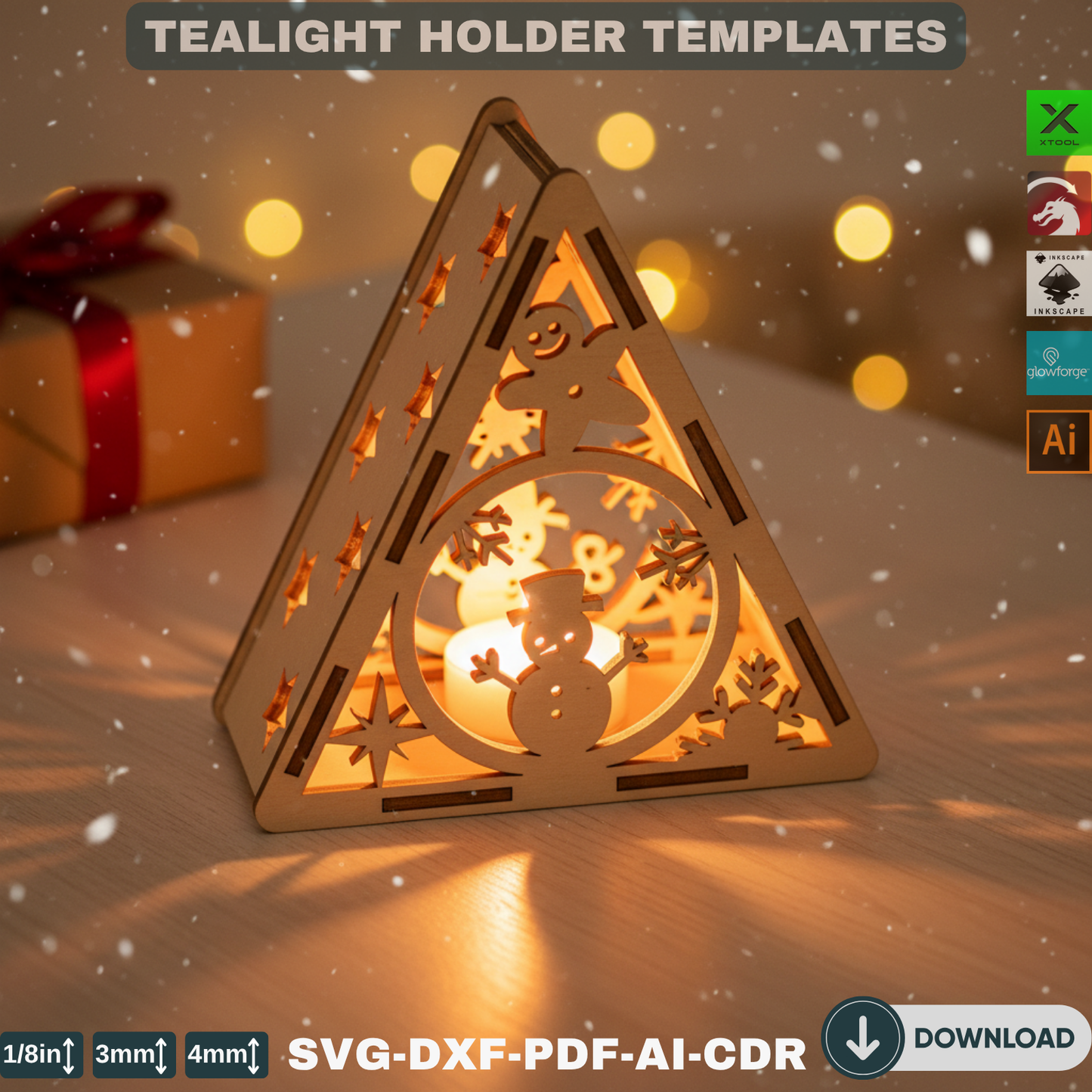 Christmas Pyramid Candle Holders - Tealight Laser Cut Lamp Designs for Night Light Decoration 778