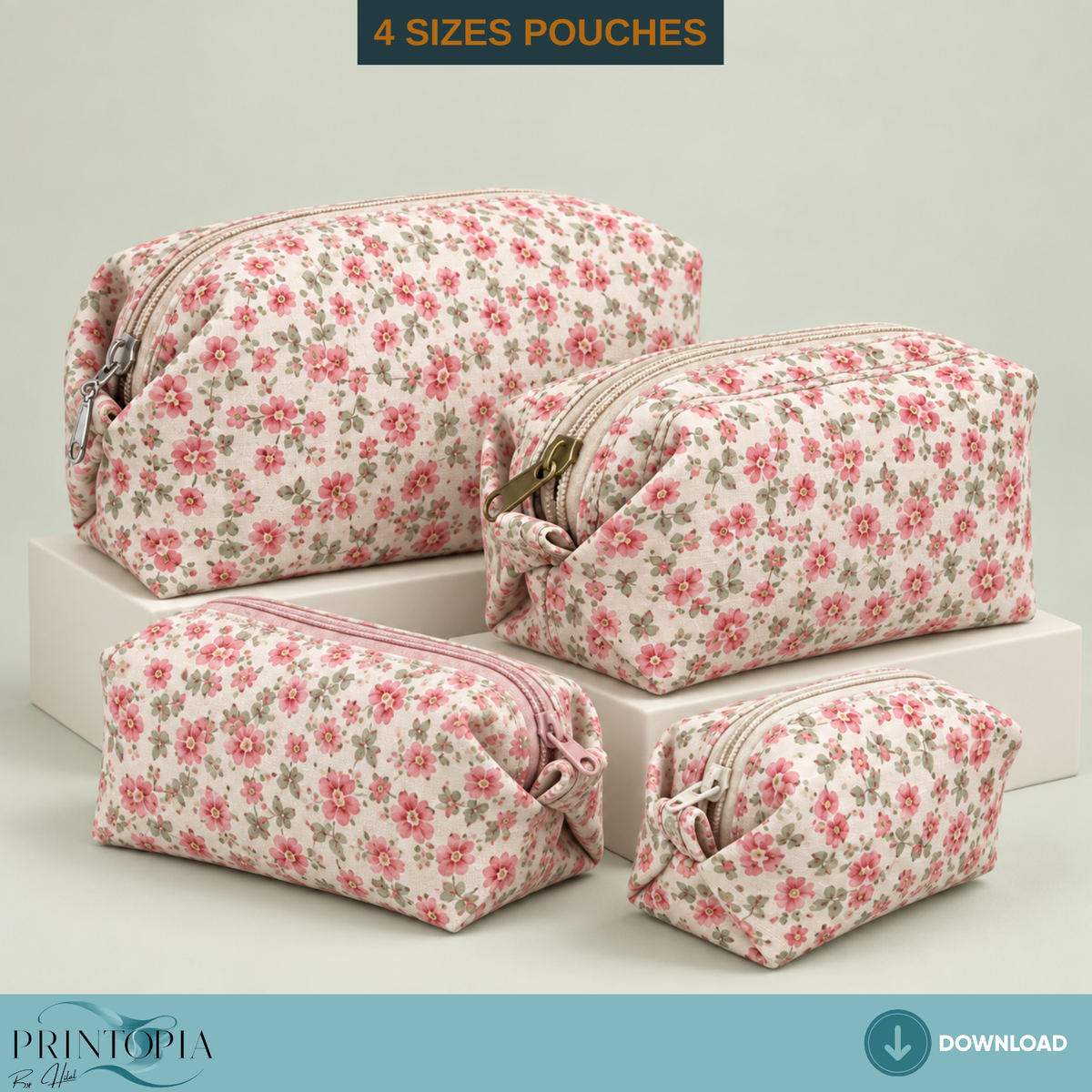 4 Sizes Floral Bow Tie Pouch Laser Cut PDF Pattern Cosmetic Bag