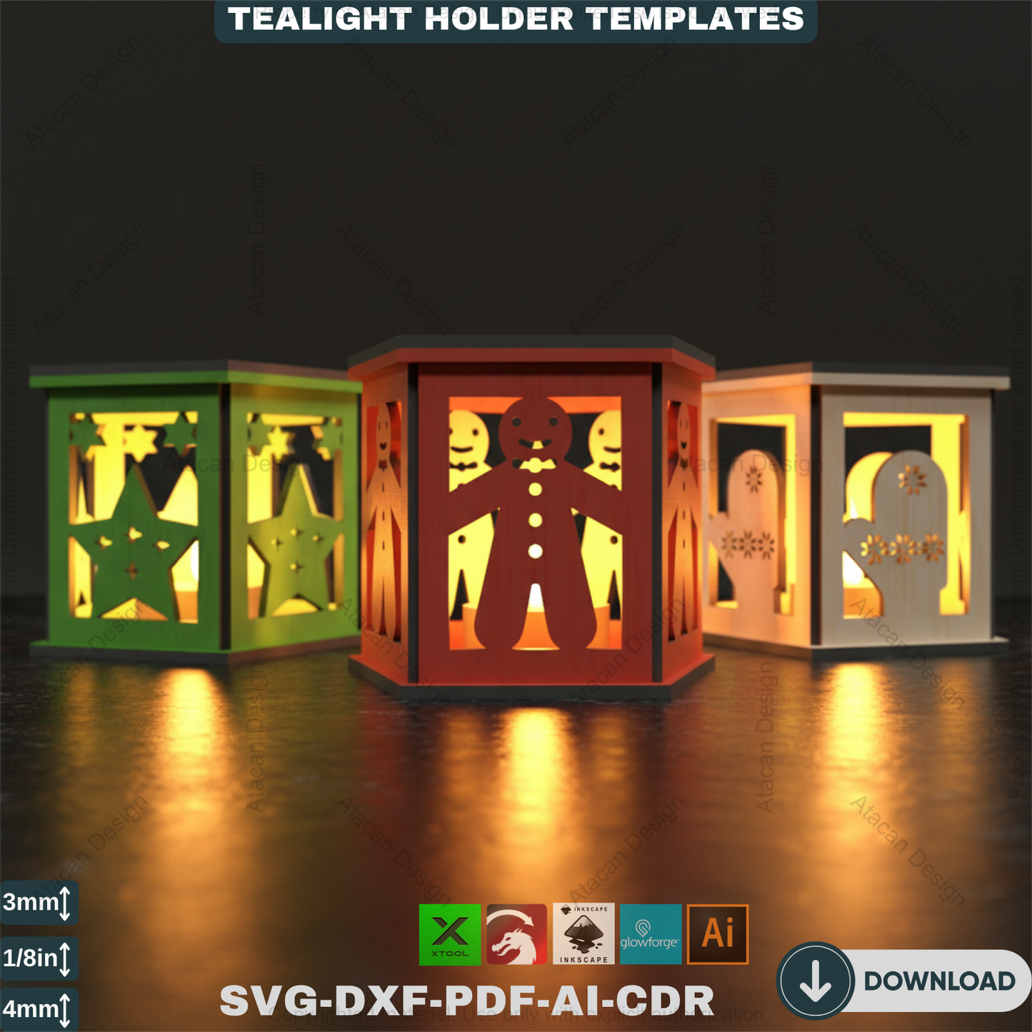 Festive Laser Cut Holiday Candle Holder - Gingerbread Snowman Sleigh Tealight Lanterns 570