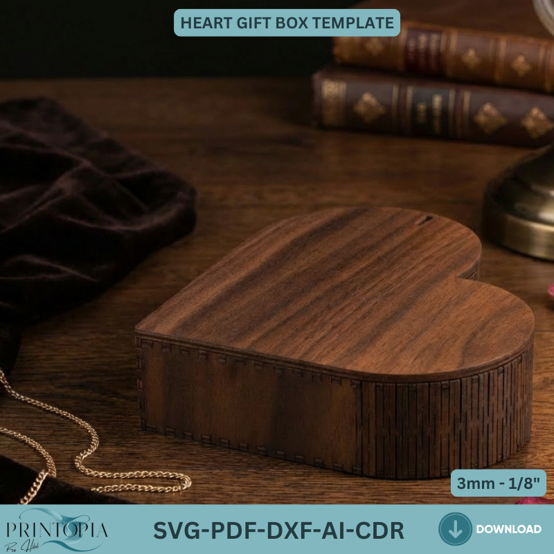 Heart Gift Box Laser Cut Template for Valentine's Day Jewelry Box DIY Woodworking Plan 325