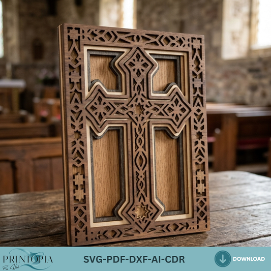 Christian Cross Laser Cut Template, Multi Layer Wooden Cross Design, Religious Home Decor