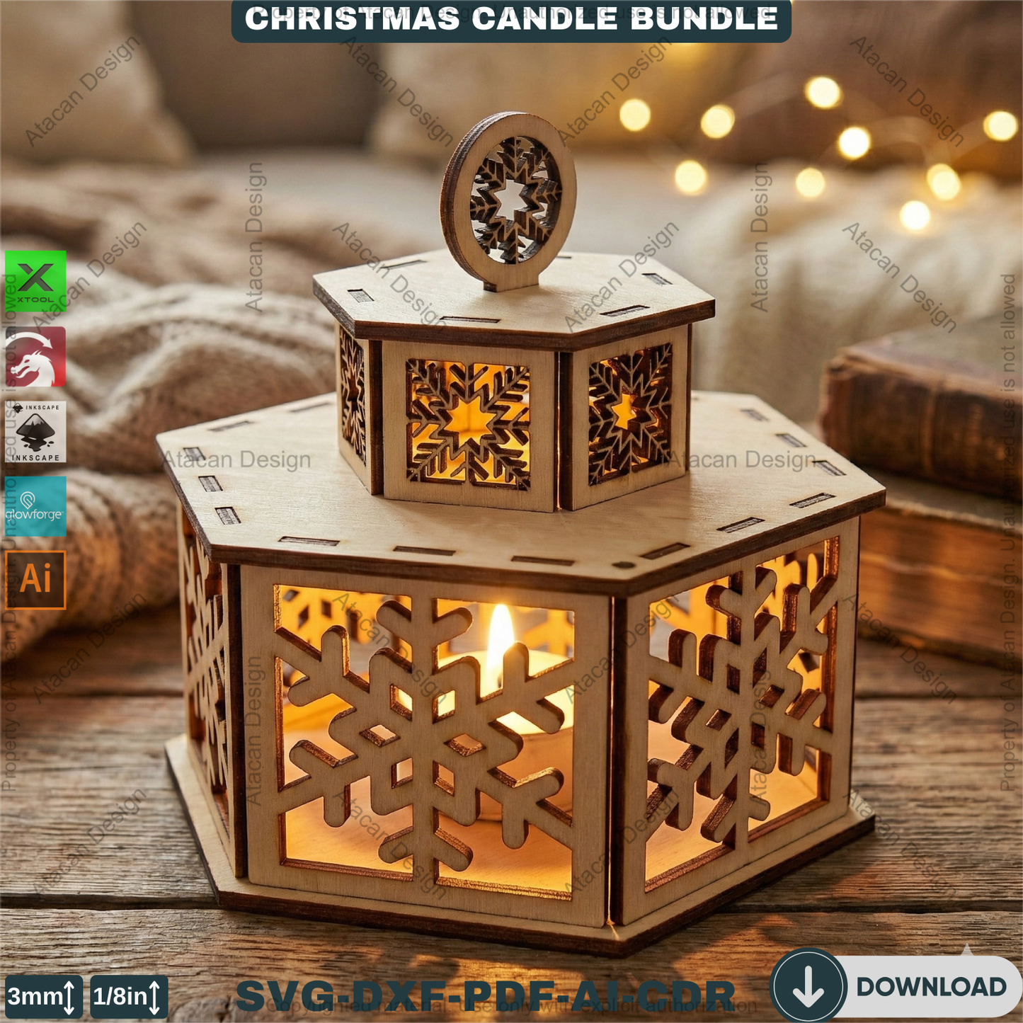 Christmas Candle Holder Bundle / Tealight Stands With Lid / Lantern Tabletop Decor / Holiday Ornaments 923
