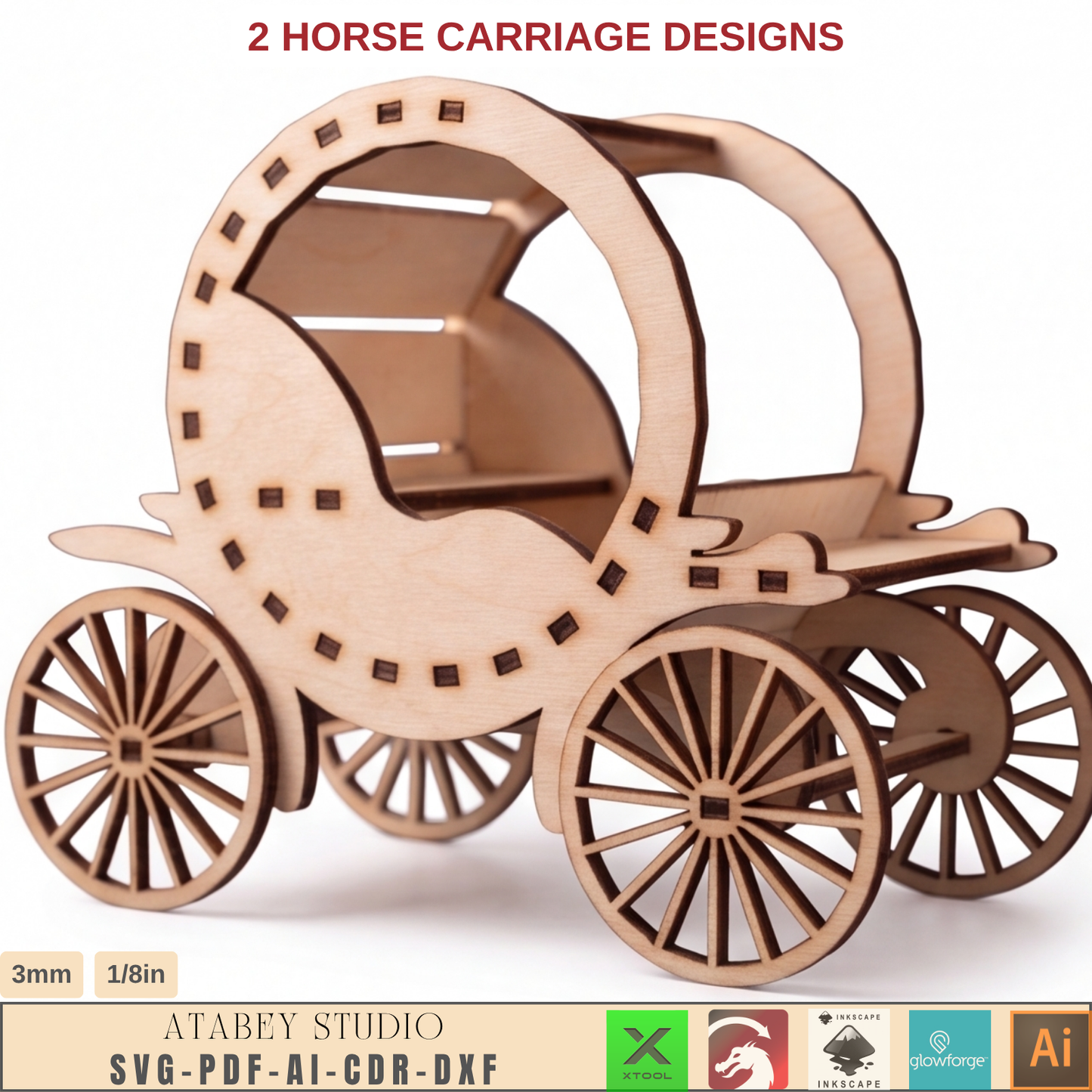 Wooden Horse Carriage Laser Cut Template, 2 Designs, SVG DXF AI PDF CDR Files