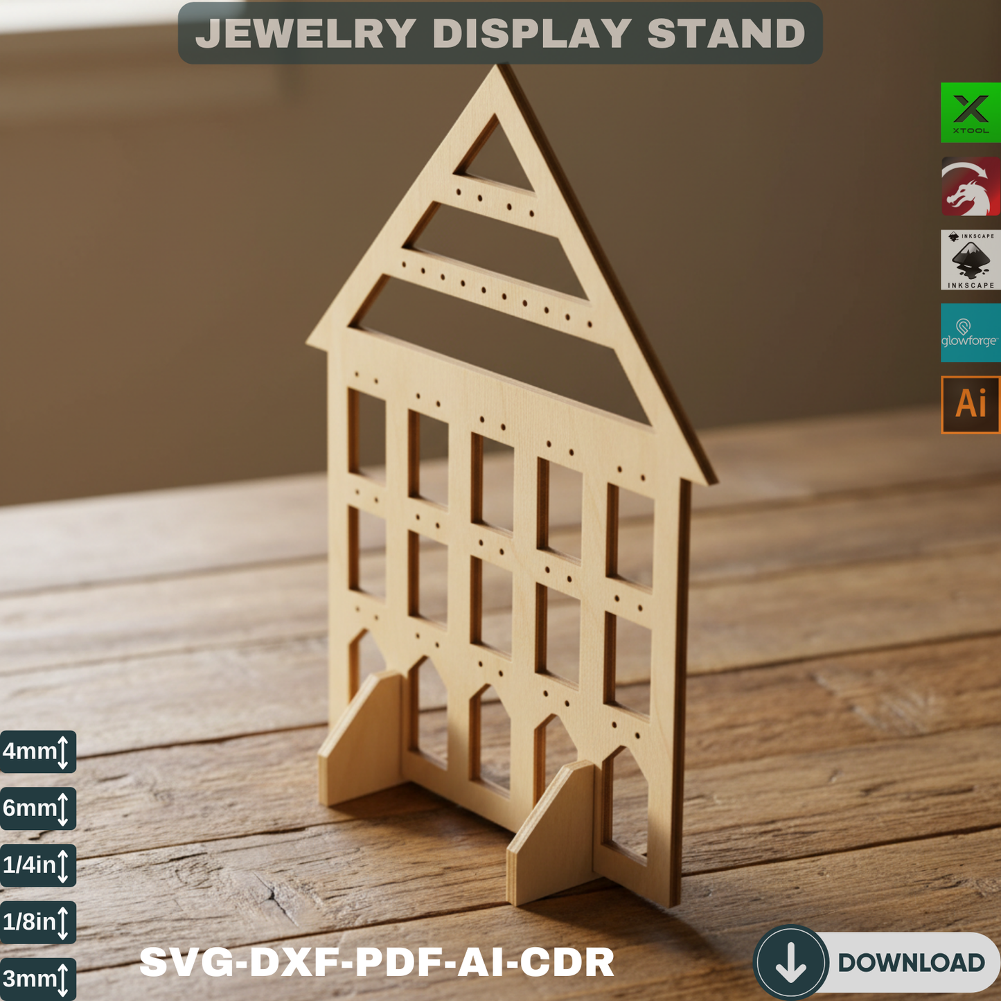 Laser Cut Jewelry Display Stand SVG, Earring Holder House Shape, Digital File for Glowforge Xtool, DIY Craft Project