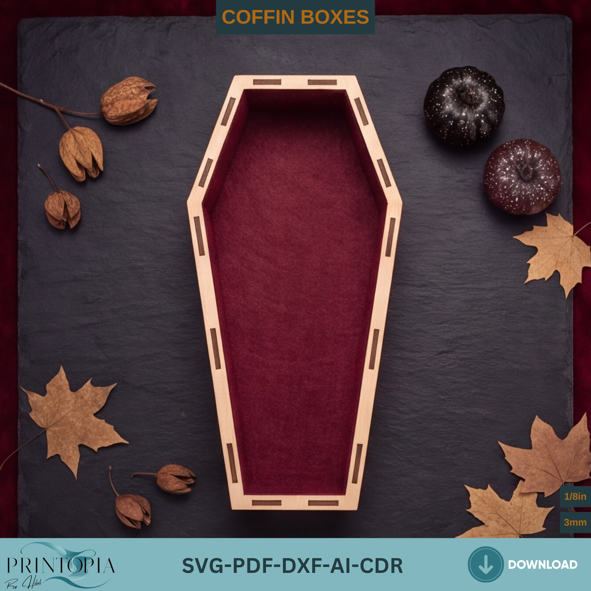 Halloween Coffin Box Laser Cut, Gothic Casket Keepsake Box Template, Wooden Spooky Gift Box
