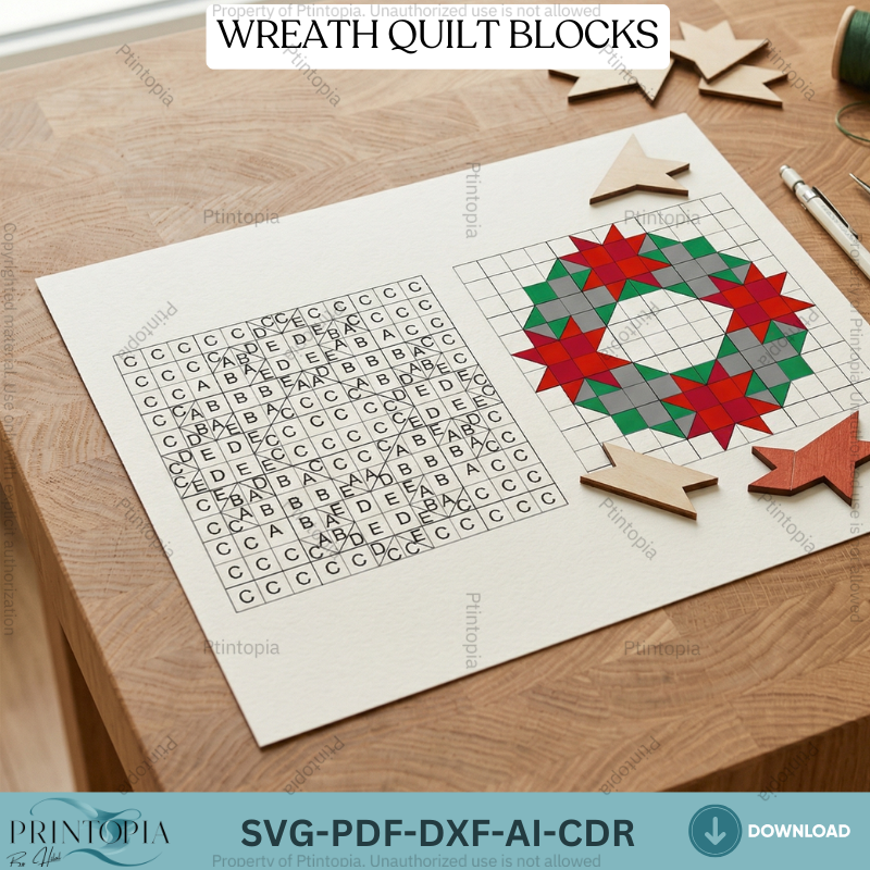 Geometric Christmas Wreath Barn Quilt Block Pattern Wooden Wall Art Laser Cut Template 338
