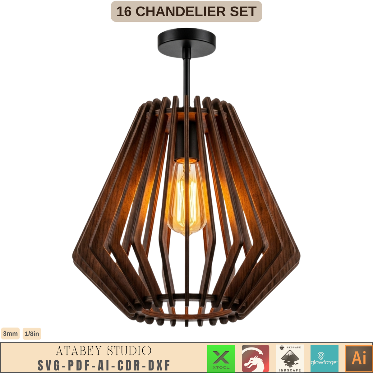 16 Wooden Chandelier Laser Cut Pendant Lamp Shade Templates Plywood Hanging Light