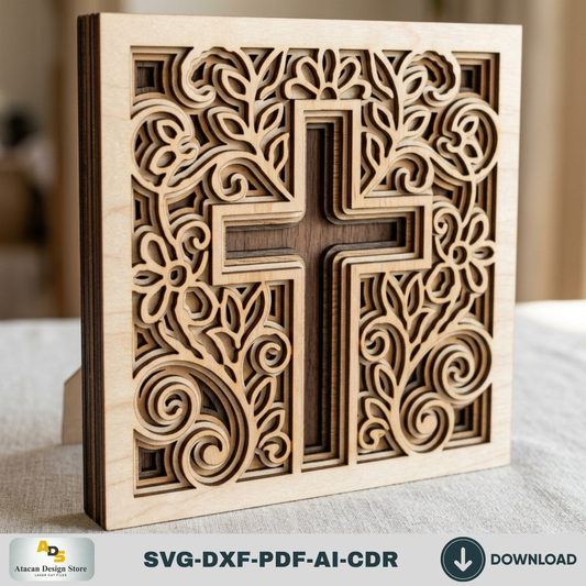 3D Christian Cross Laser Cut Plywood Template, Easter Faith Decor 1000