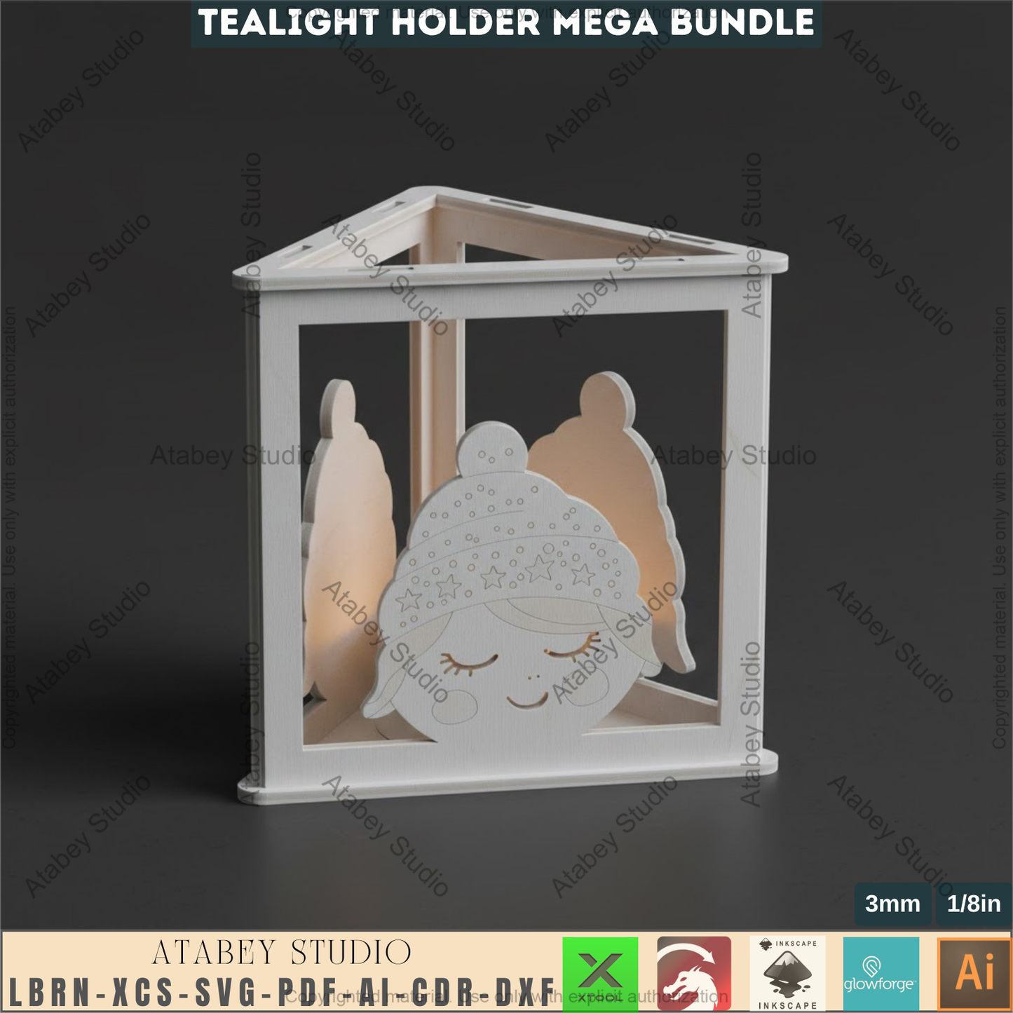 Christmas Tealight Holder Bundle Laser Cut Files, Cute Santa Reindeer Gnome Lanterns, Triangle Candle Box 982