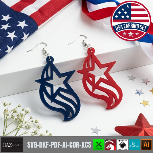 Patriotic Earring SVG Bundle, 4th of July Laser Cut Templates, USA Flag Acrylic Jewelry