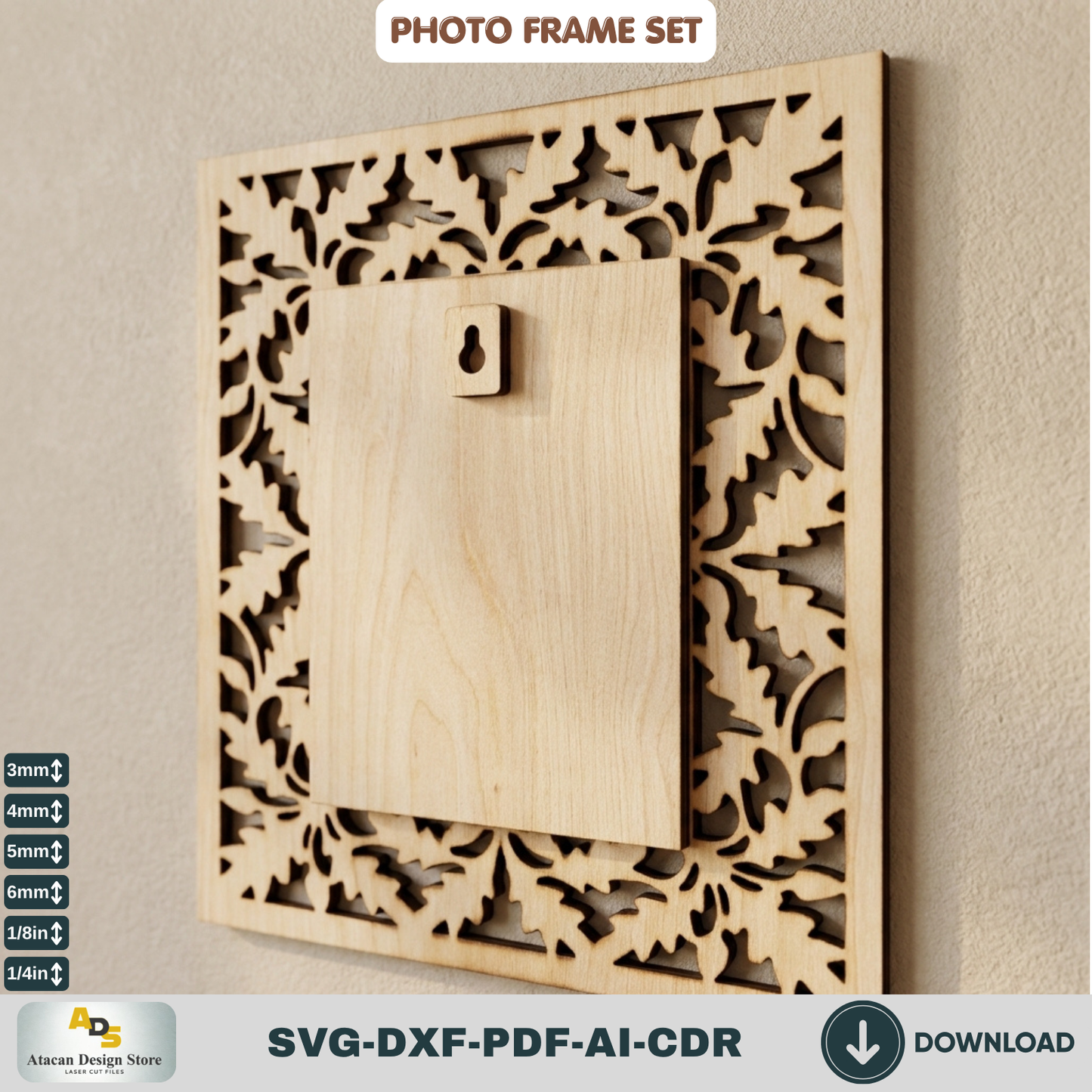 Laser Cut Photo Frame SVG Bundle – Floral Rustic Wood Home Decor Template