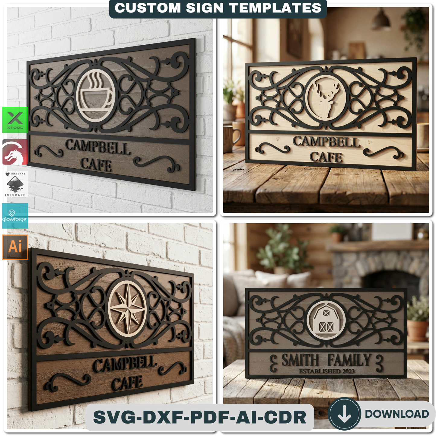 Customizable Frame Sign Board Templates for Laser Cutting | Personalize Cafe Restaurant & Home Decor Wall Art | Glowforge Xtool Ready 931