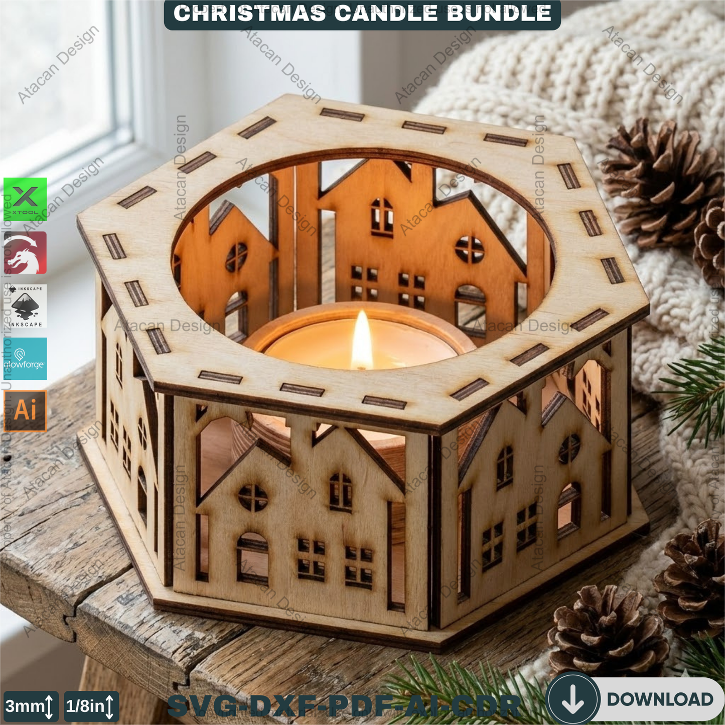 Christmas Tealight Box Bundle - Laser Cut Lantern Templates, Glowforge Xtool SVG Files 924