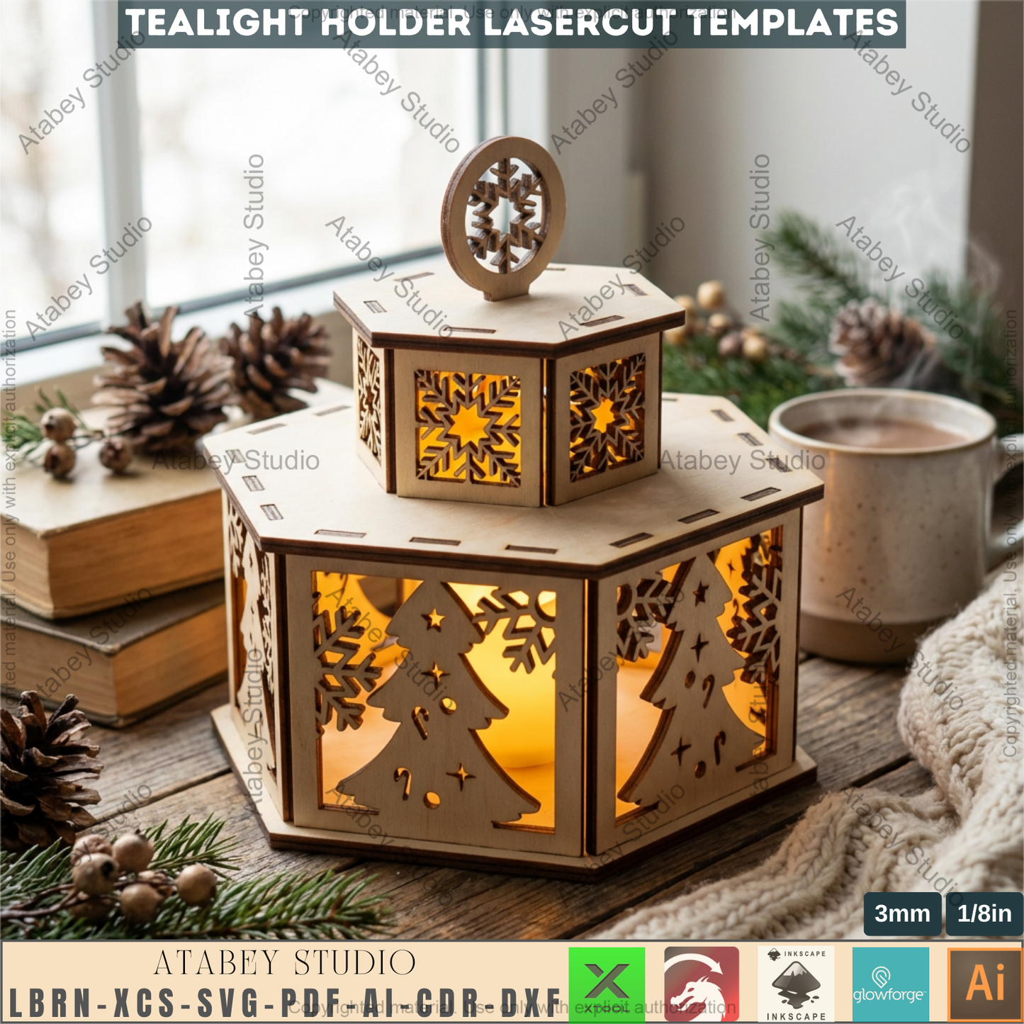 Christmas Tealight Holder Laser Cut Template Bundle | Wooden Lantern Decor | Holiday Table Display 975