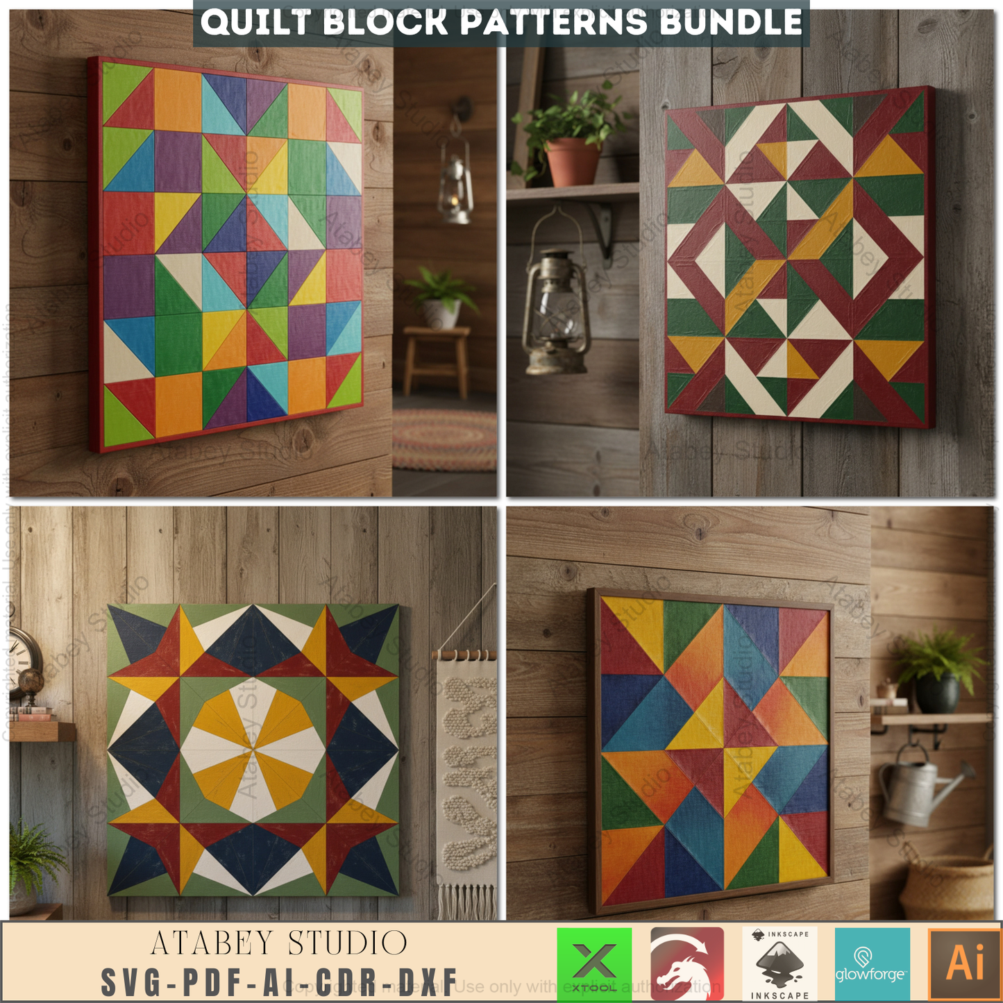 40 Unique Barn Quilt Block Patterns, DIY Quilt Square Designs, Farmhouse Decor SVG Files, Laser Cut Ready Templates 969