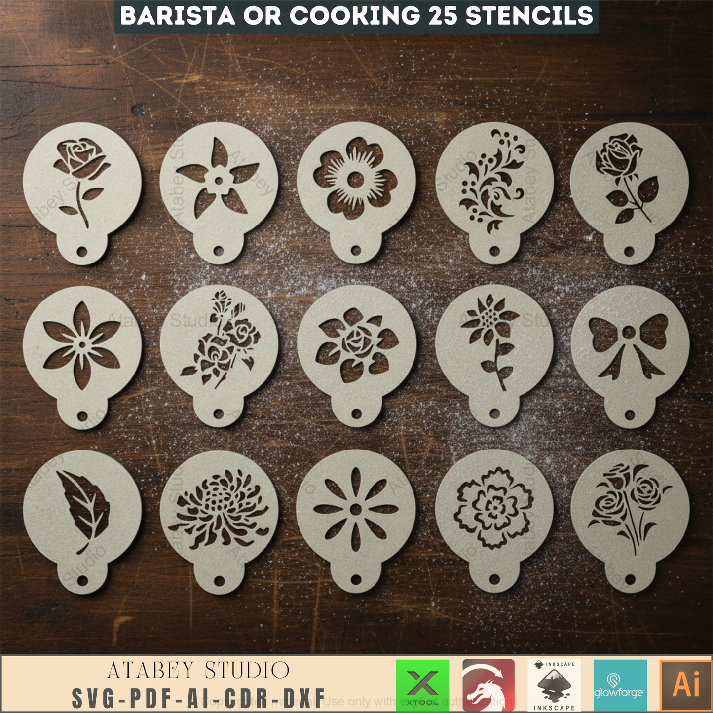 Professional Barista Stencil Set for Latte Art, Creative Kitchen Templates, DIY Coffee Design Patterns for Laser Cutting 955