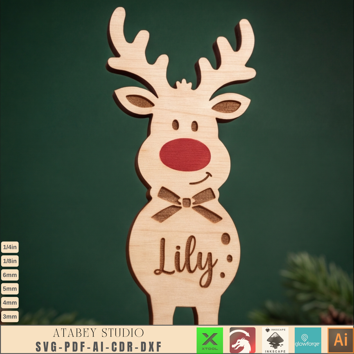 Wooden Reindeer Family Laser Cut Files - Holiday Name Decor for Christmas 1028