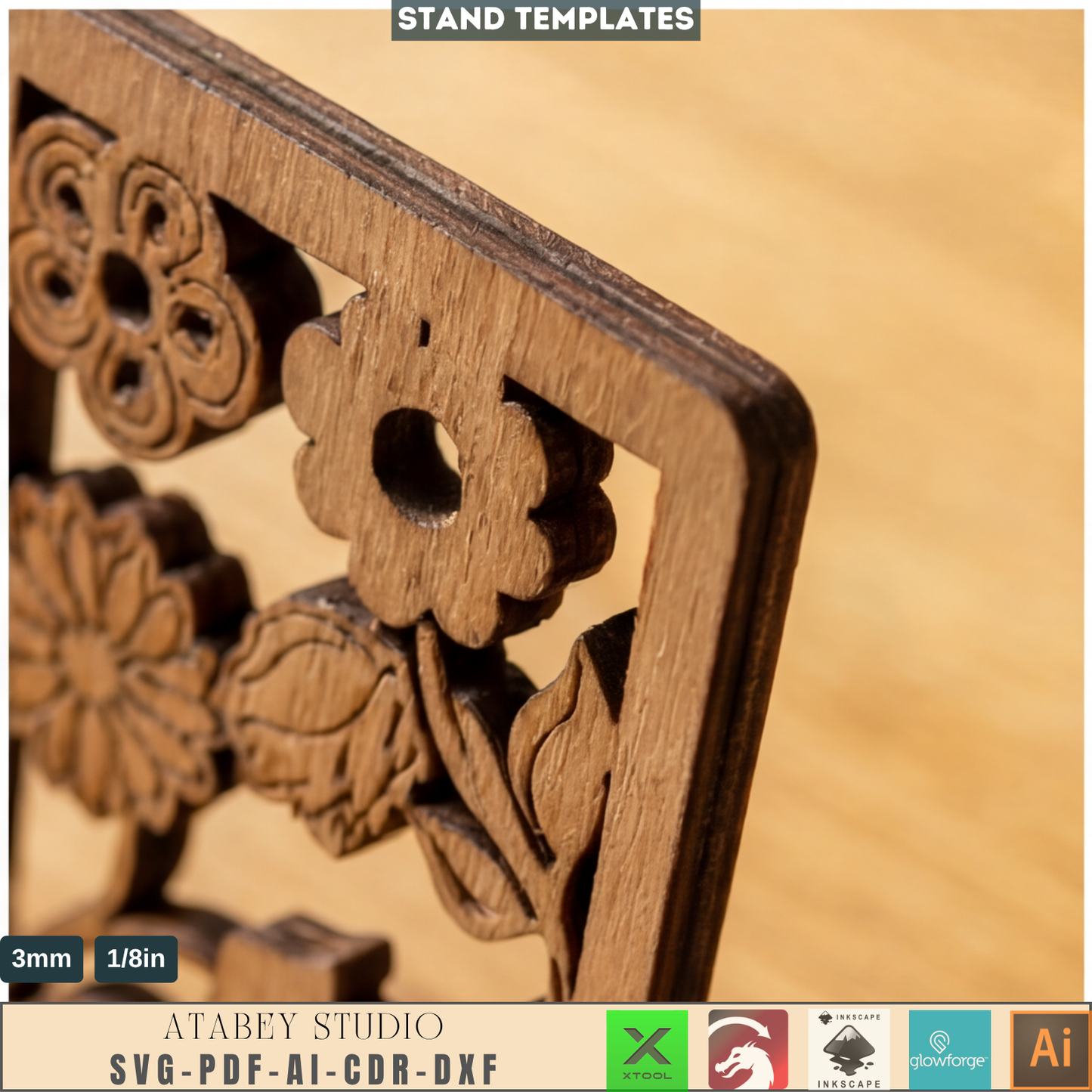Laser Cut Phone Stand Templates Floral Cell Phone Holder Desk Decor Desktop Display Patterns