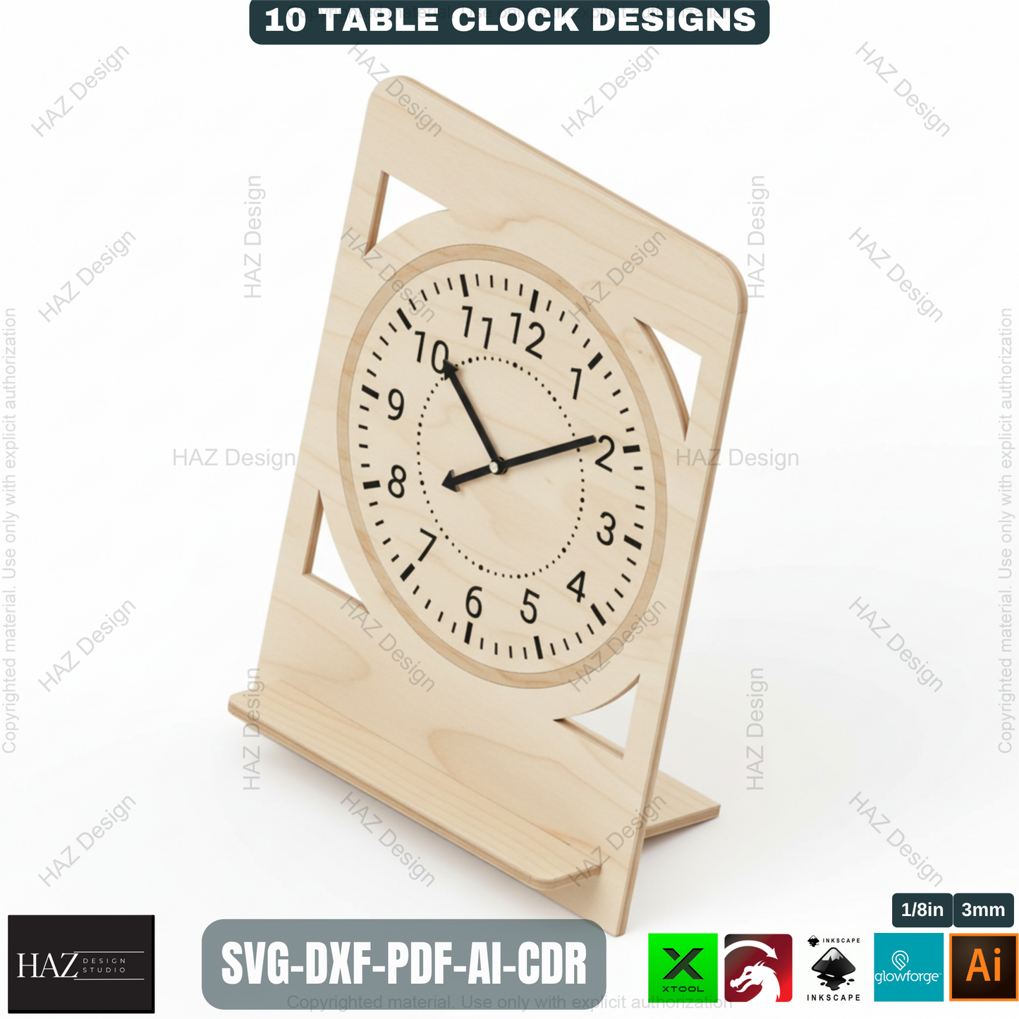 Modern Wooden Table Clocks Templates for Laser Cutting | 10 Unique Desk Clock Designs | Digital Download for CNC & Laser Engravers 497