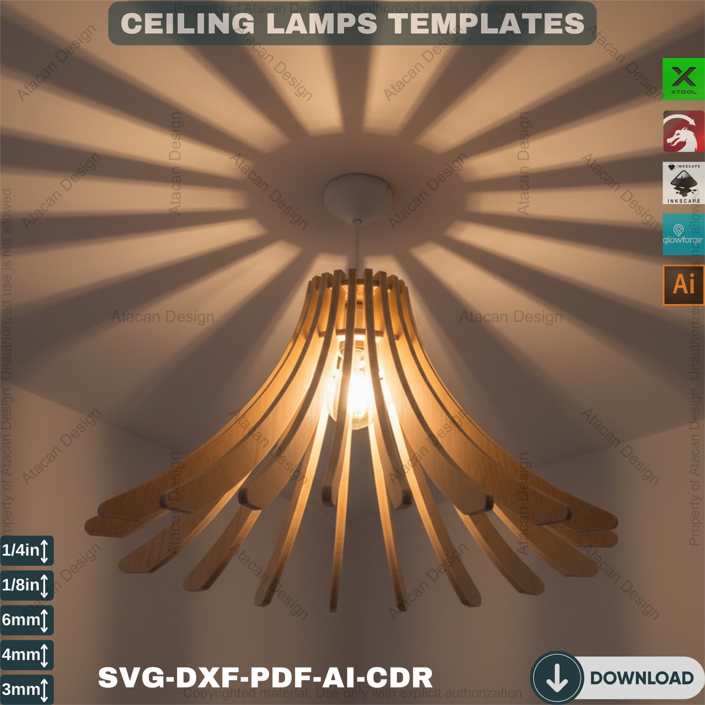 Modern Design Ceiling Lamps / Wood Chandelier Set / Night Lamps Laser Cutting Files ADS189