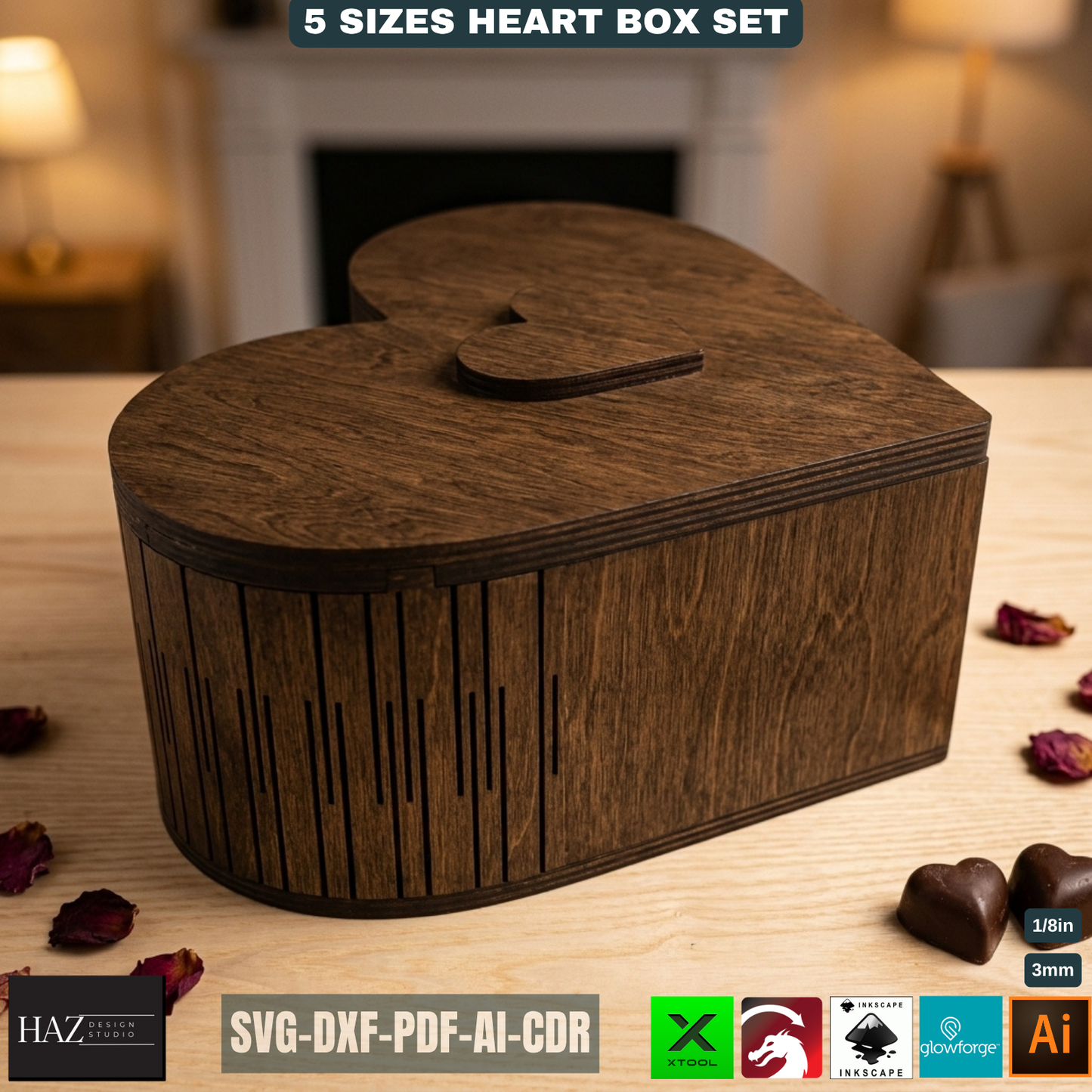 Heart Keepsake Box Design Living Hinge Jewelry Boxes Valentines Day Gift Box Bundle 531