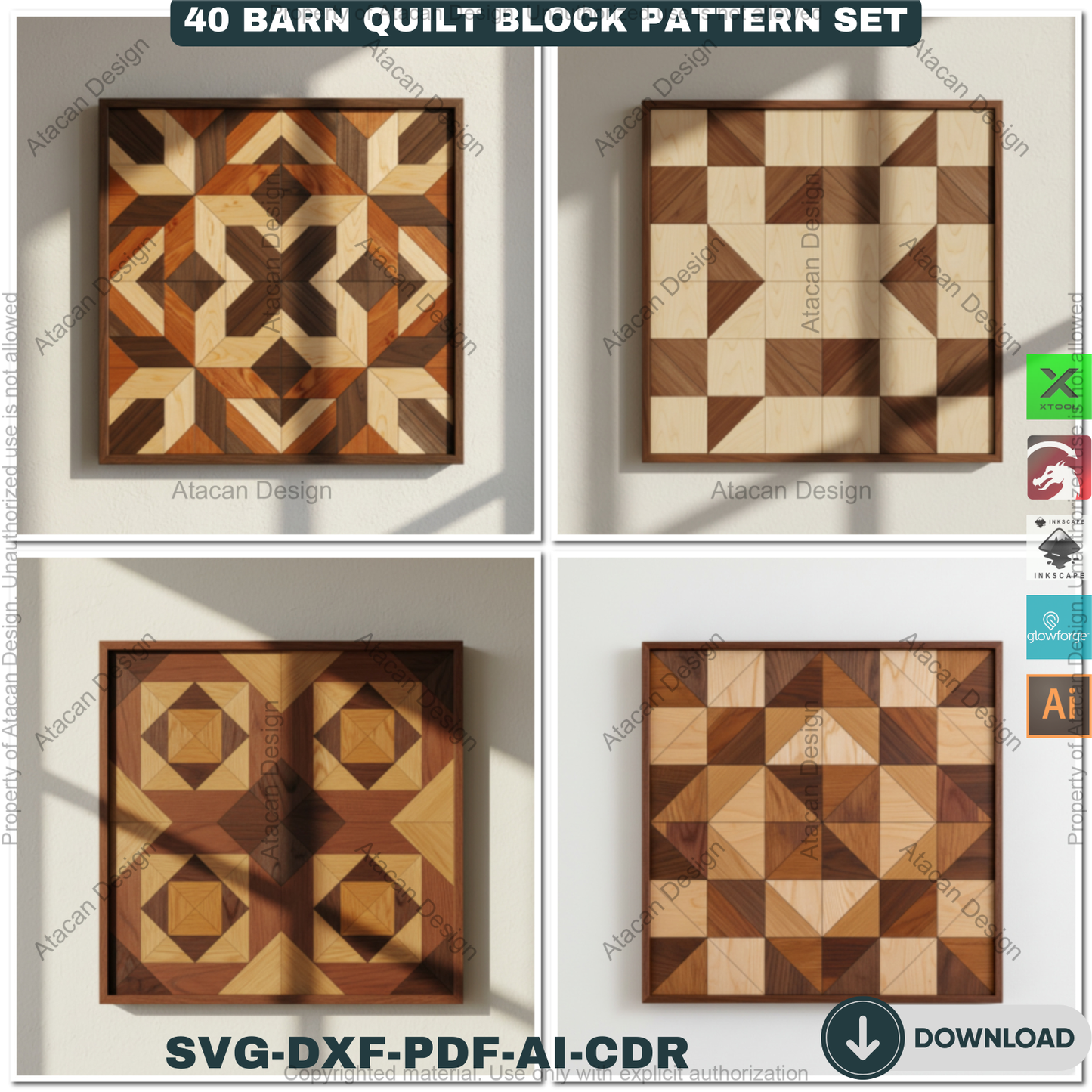 40 Barn Quilt Patterns Mega Bundle DIY Laser Cut Patchwork Blocks Templates for Glowforge Xtool 913