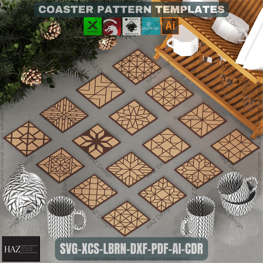 Geometric Mosaic Laser Files, Diamond Tile Patterns for Coasters & Wall Art, DIY Wood Inlay Project for Glowforge & Xtool 464