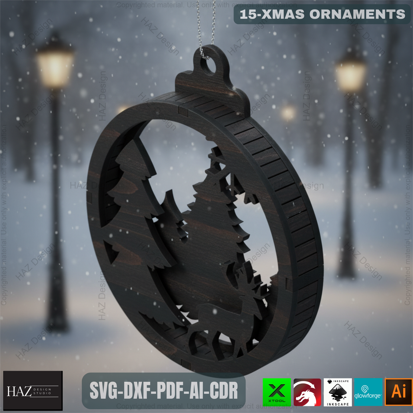 15 Layered Christmas Ornament Laser Cut Designs | Round Xmas Pendant Templates for DIY Holiday Decoration 486