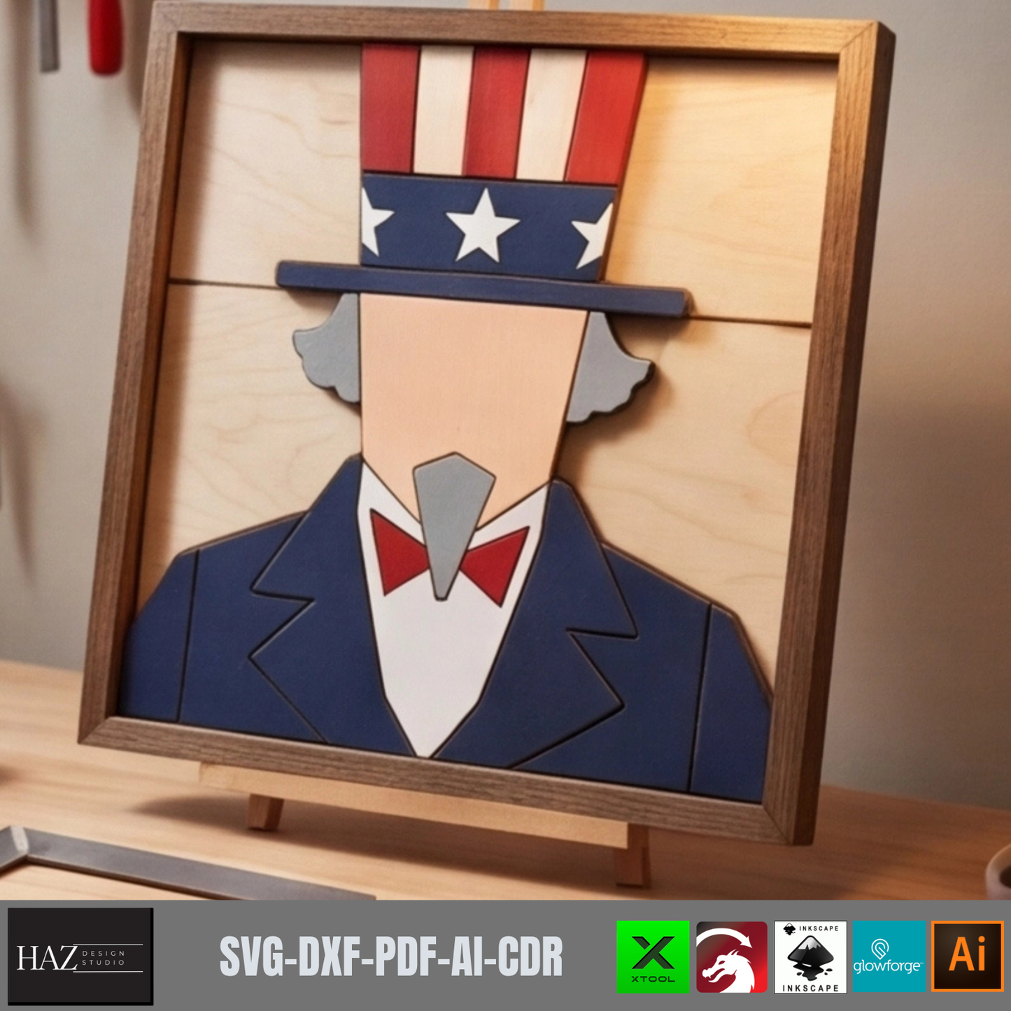 Patriotic American Pattern, Independence Day Decor, Uncle Sam Sign, Statue of Liberty, Eagle Design