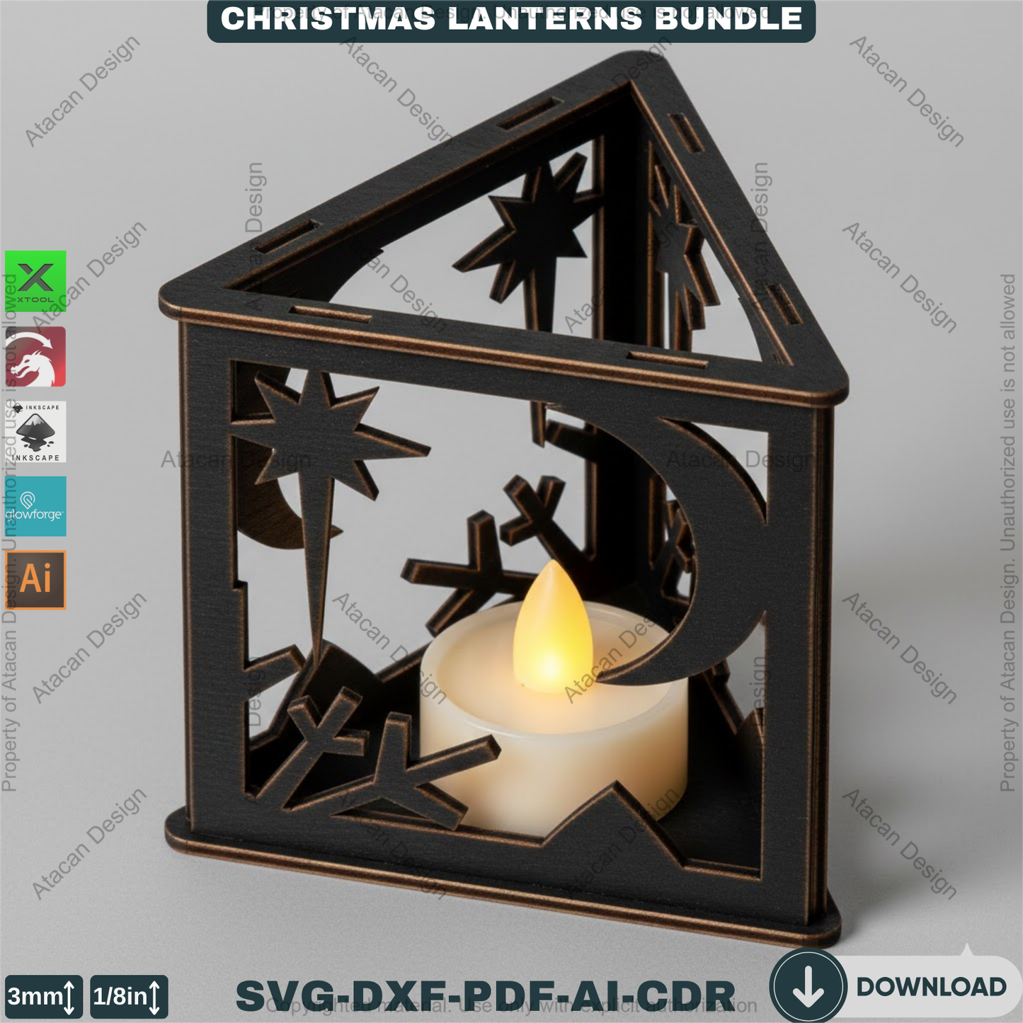 Christmas Lantern Bundle Laser Cut Files, Triangle Tealight Holder, Wooden Xmas Table Decor, Holiday Candle Box 928