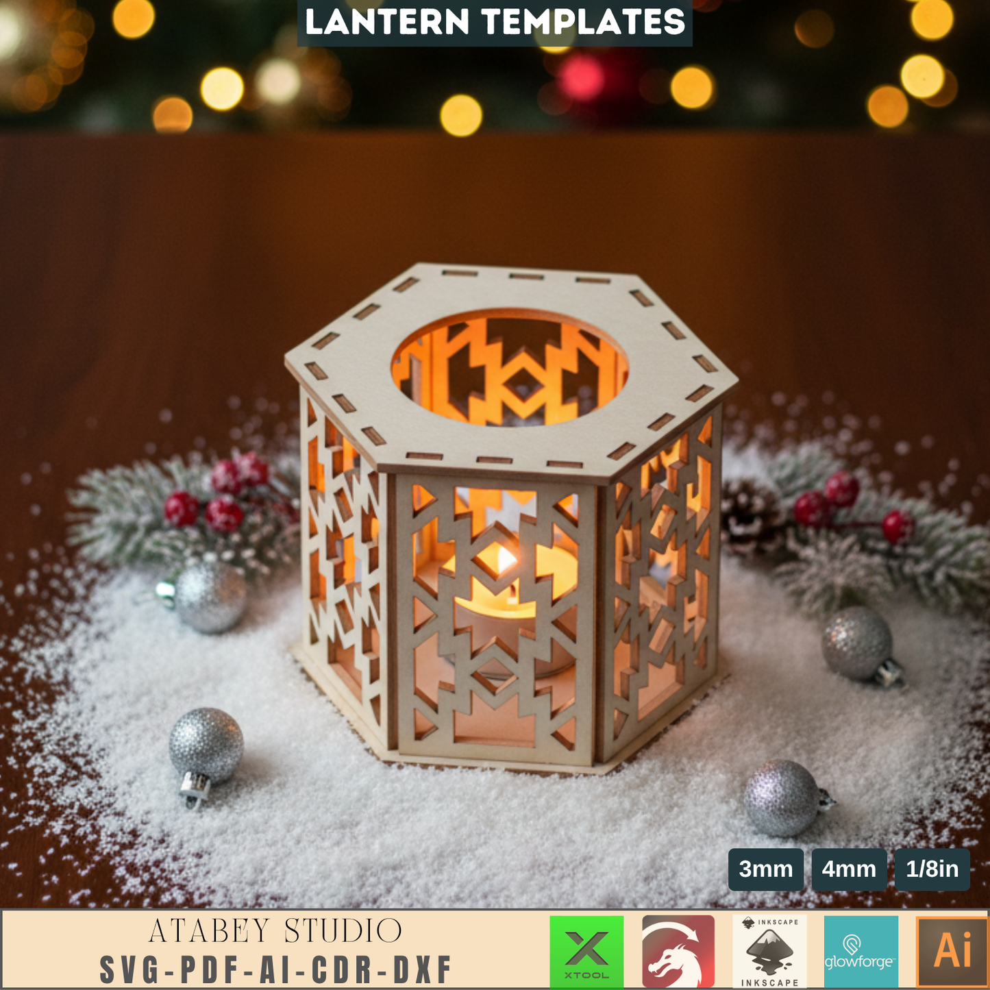 Unique Laser Cut Star Ornaments for Christmas Tree Decor & Holiday Crafts - Lantern Night Light Template, Laser Cut Wood Lampshade Plan, DIY Table Centerpiece 958