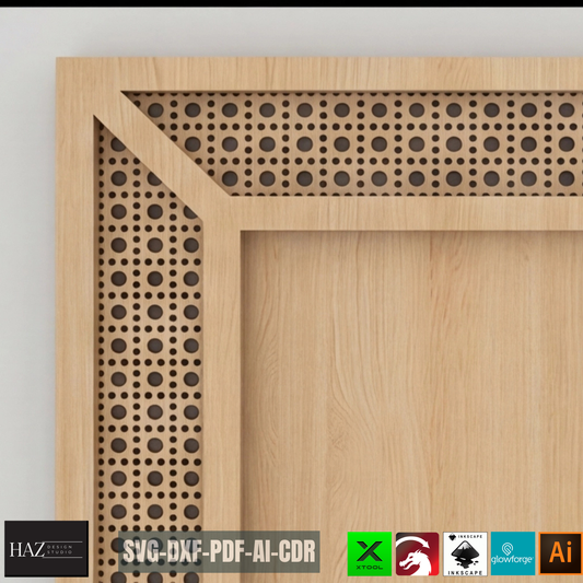 Rattan Pattern Frame Laser Cut Template Cane Webbing Edge Wooden Picture Frame Design