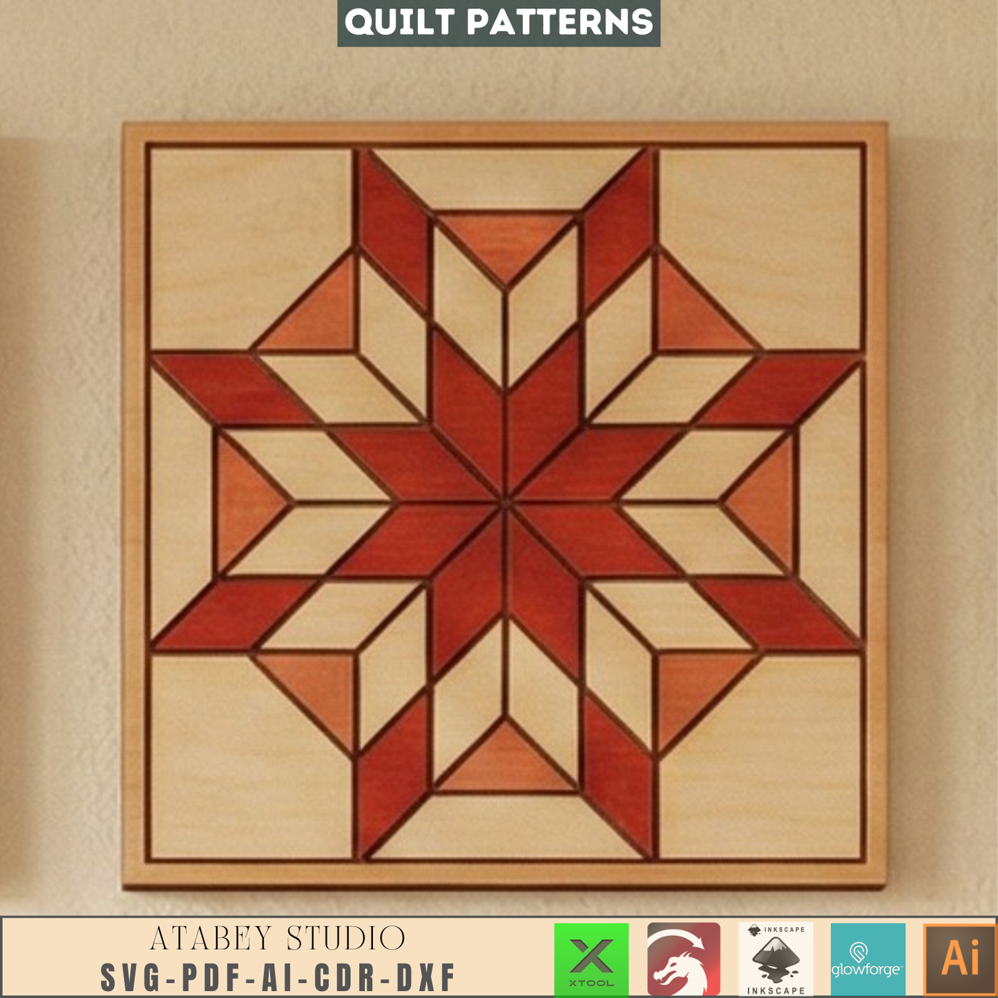 Barn Quilt Laser Cut Wood Wall Art Geometric Block Patterns Rustic Farmhouse Decor 989