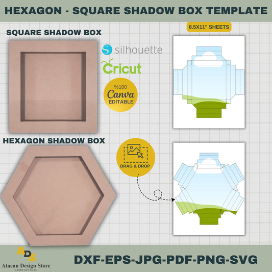 3D Hexagon & Square Shadow Box SVG Template | Laser Cut File for Cricut  Silhouette | Editable in Canva | Instant Download 742