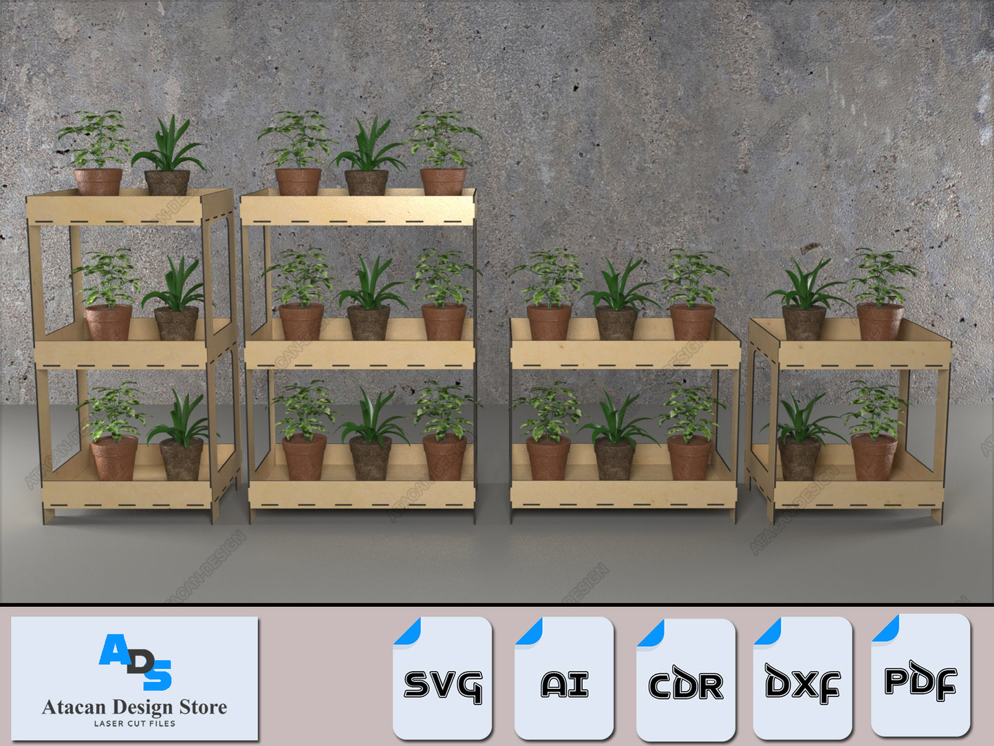 Modular Plant Stand Laser Cut Files – Custom Wood Plant Shelf Design f ...