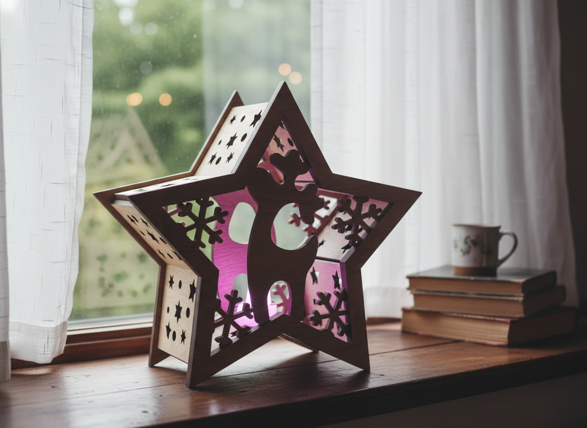 Christmas Star Lantern – Laser Cut Candle Holder for Festive Night Christmas Lantern with Snowy Scene for Holiday Decor 905