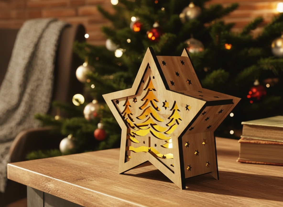Elegant Christmas Star Lamp – Laser Cut Candle Holder and Night Light 906