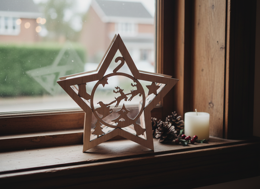 Christmas Star Lantern - Laser Cut Winter Wonderland Candle Holder for Cozy Holiday Decor 907