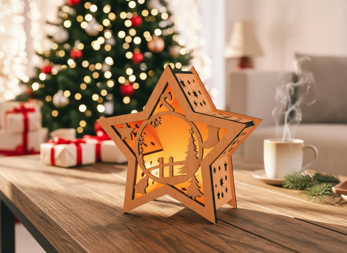 Christmas Star Lantern Laser Cut Design - Festive Candle Holder Elegant Design - Perfect Laser Cut Holiday Decoration 908