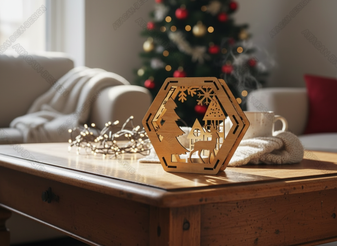 Christmas Lantern Hexagon Design - Cozy Winter Wonderland Laser Cut File 909