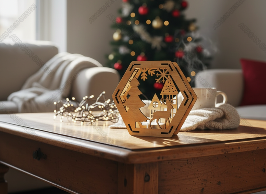 Christmas Lantern Hexagon Design - Cozy Winter Wonderland Laser Cut File 909