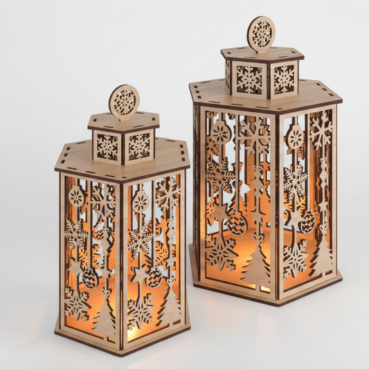 Laser Cut Christmas Candle Holder with Deer and Lampshade Design 918