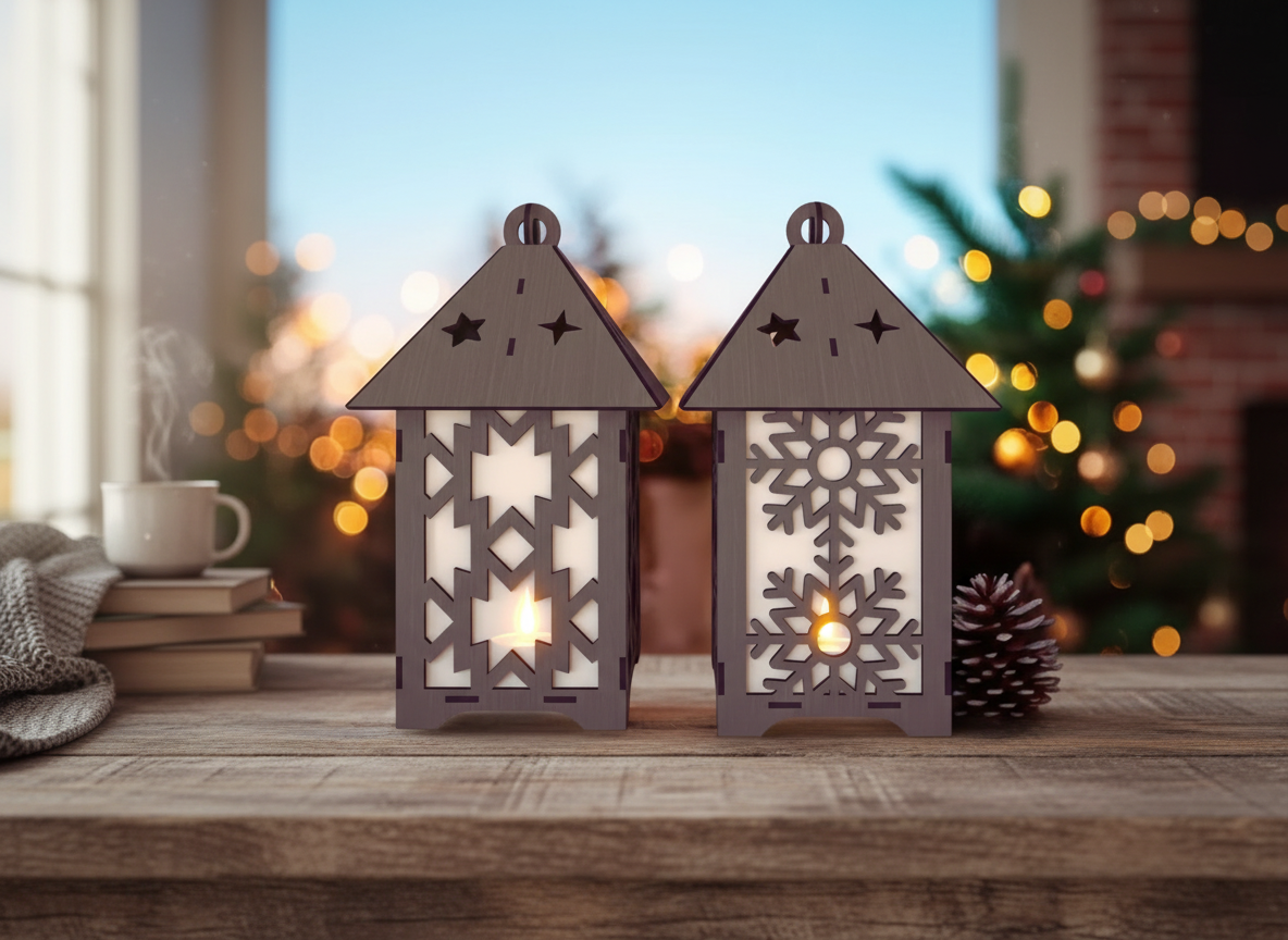 Christmas Lantern Patterns - Laser Cut Snowflake & Tree Candle Holder Designs 923