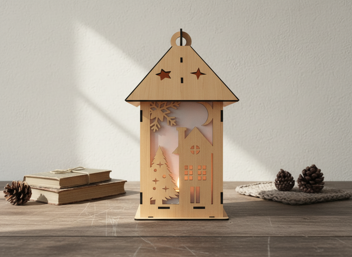 DIY Christmas Lantern - Snowman, Tree, & Snowflake Scene Night Light Design 924