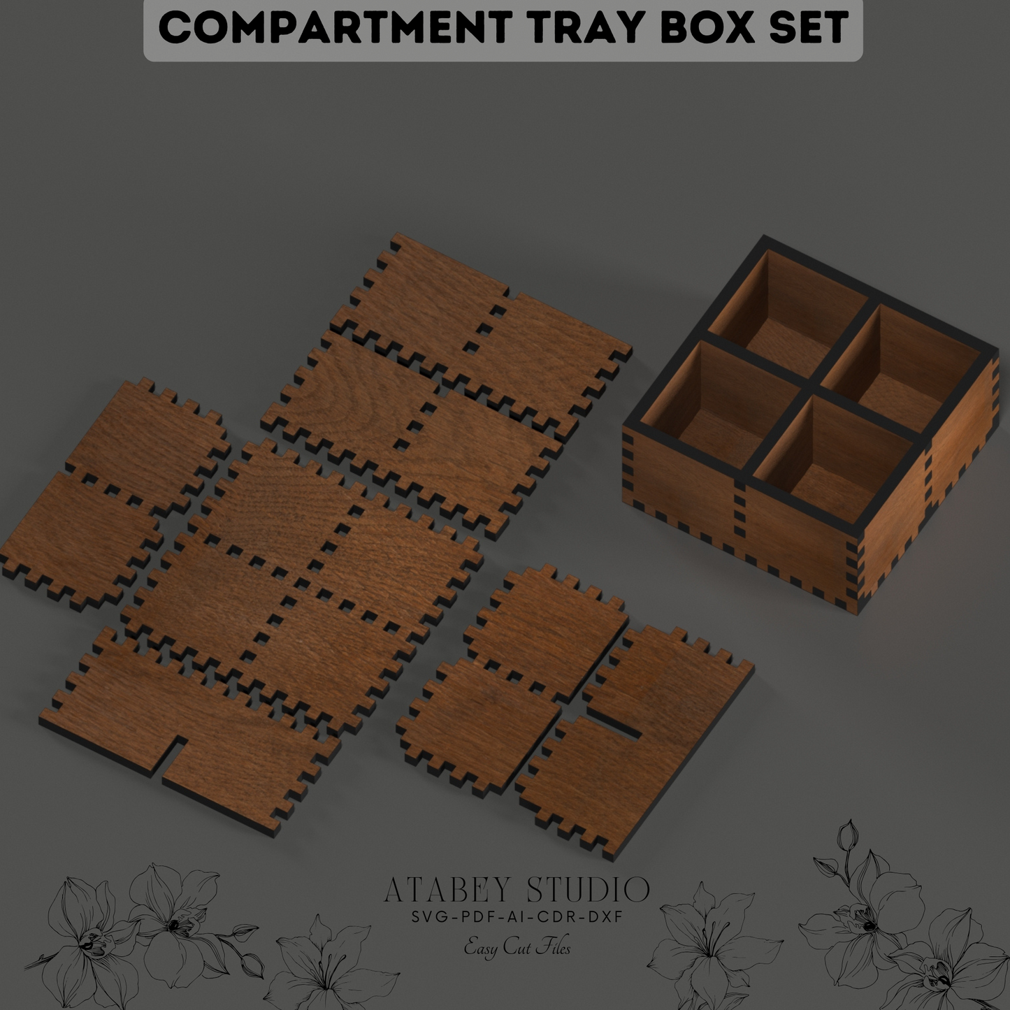 Compartment Tray Box Set for Laser Cutting - Perfect for Organizing Essentials 894