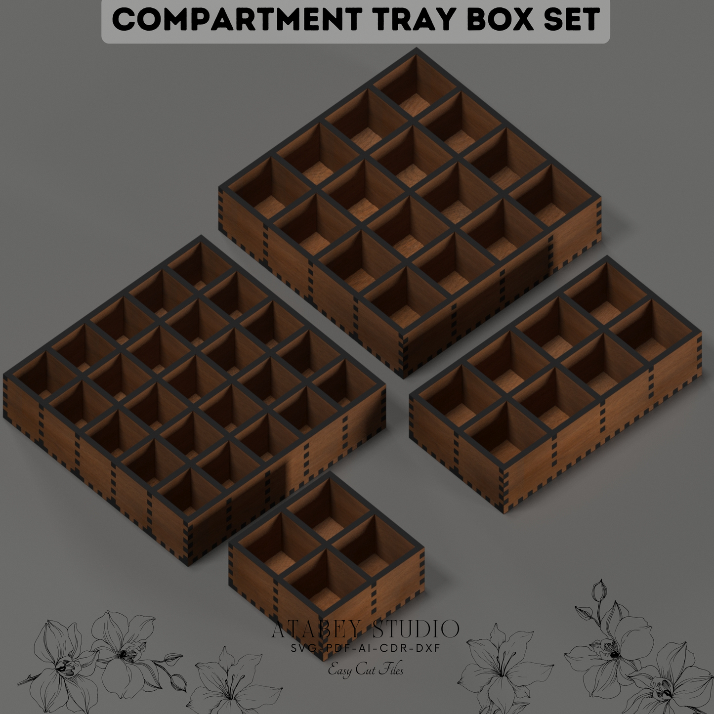 Compartment Tray Box Set for Laser Cutting - Perfect for Organizing Essentials 894