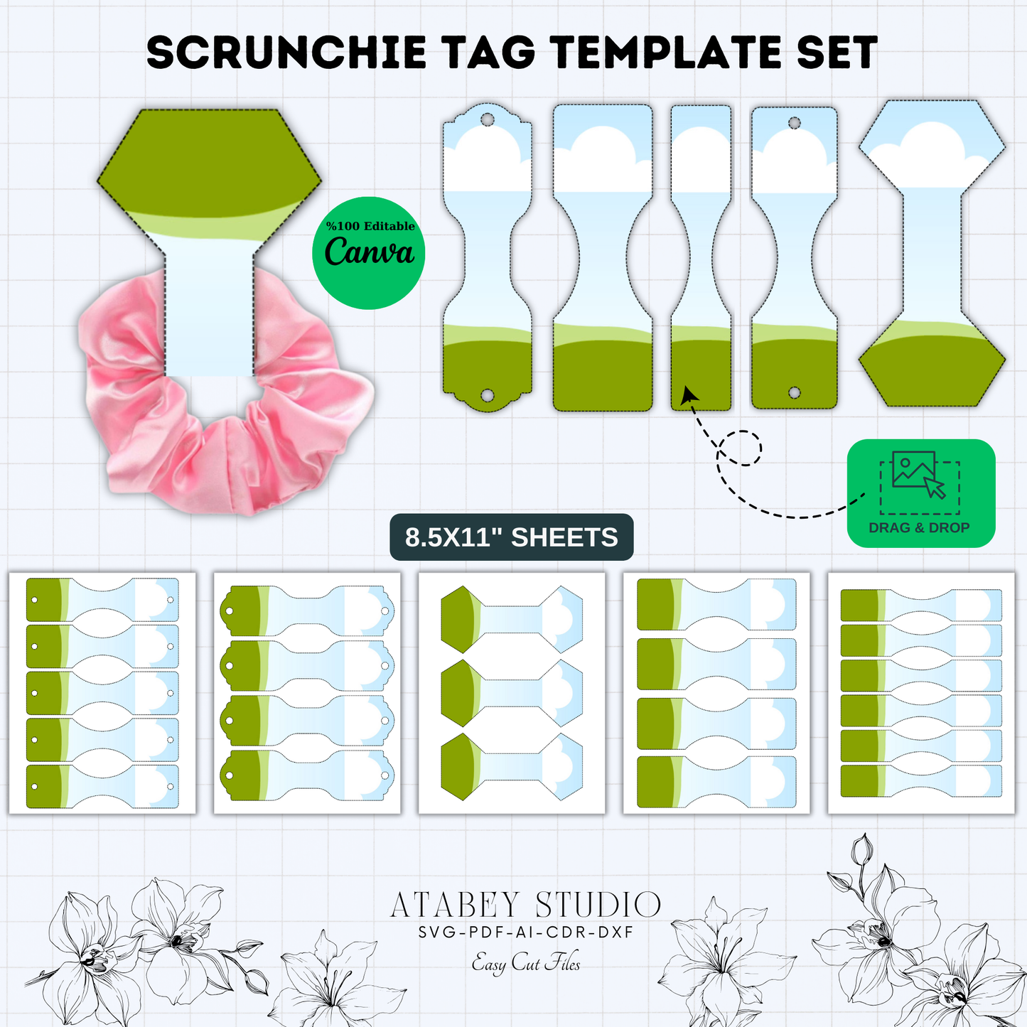 Printable Scrunchie Display Tag Template Set | DIY Scrunchie Holder Tags | Editable in Canva | SVG, PDF, ai Files 895